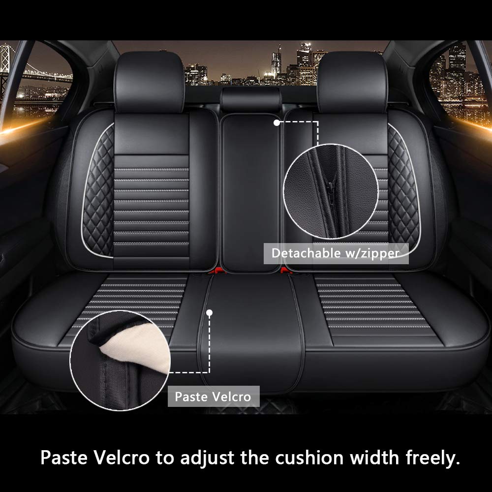 Premium Waterproof Faux Leather Car Seat Covers Full Set - Universal Fit for Sedan, SUV, Truck (5-Piece) | Breathable Leatherette Front & Rear Seat Protectors with Pillows | Black & White | Perfect for Daily Commute, Road Trips & Family Protection