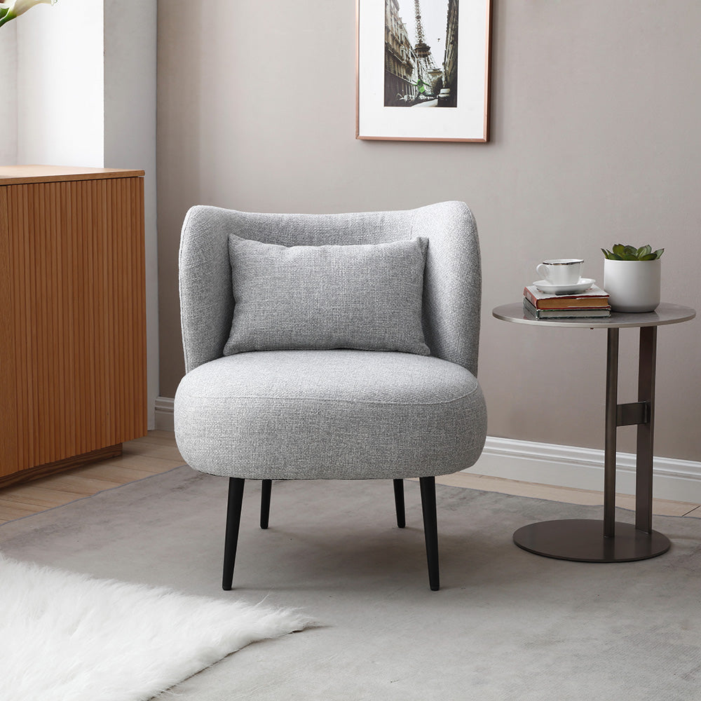 SASHA Lounge Chair - Modern Light Grey & Black Accent Recliner for Living Room, Bedroom, or Office - Comfortable Upholstered Armchair with Sturdy Metal Legs - Perfect for Relaxing, Reading, or Watching TV