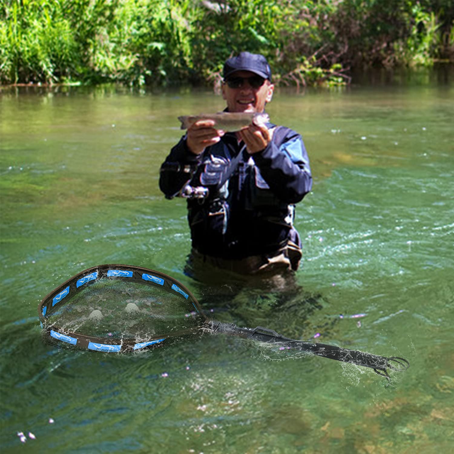 PLUSINNO Floating Fishing Net for Steelhead, Salmon, Fly, Kayak, Bass, Trout & Catfish - Rubber Coated Landing Net for Easy Catch & Release - Lightweight & Portable for Kayak Fishing & Outdoor Adventures