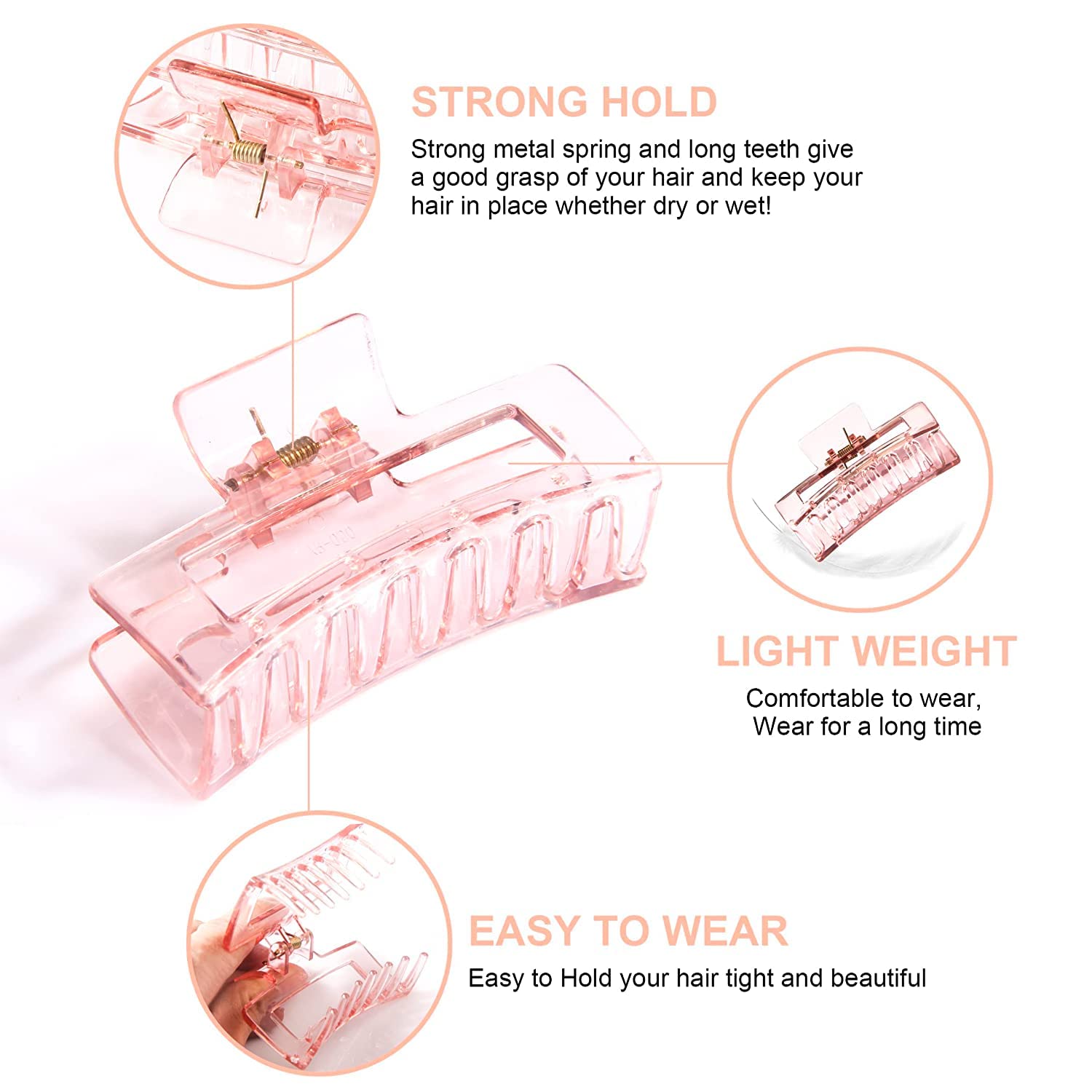 Bakefy 4-Piece Transparent Candy Color Large Hair Claw Clips - Strong Hold Butterfly Hair Clamps for Women, Perfect for Thick Hair, Ponytails & Updos (4 Pack)
