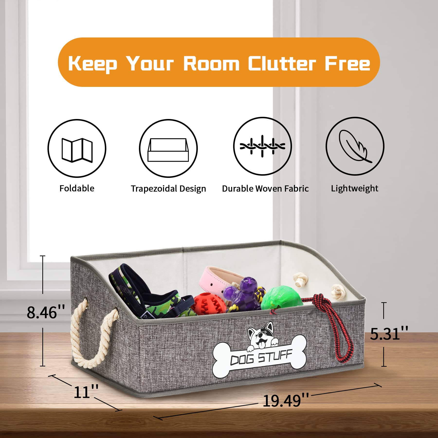 Foldable Fabric Pet Toy Storage Bin with Handle - Collapsible Trapezoid Basket Organizer for Dog Toys, Blankets & Accessories | Perfect for Living Room, Bedroom & Pet Play Areas