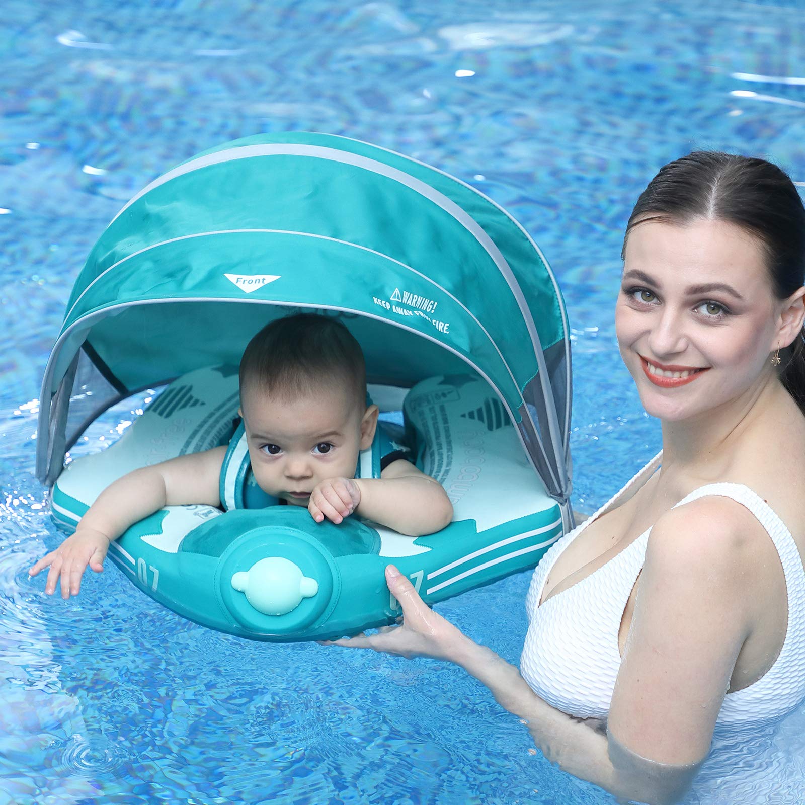 HECCEI Mambobaby Inflatable Airplane Baby Float with Adjustable Sun Canopy - Pink for Pool, Beach & Water Play | Safe Swimming Aid for Toddlers & Infants