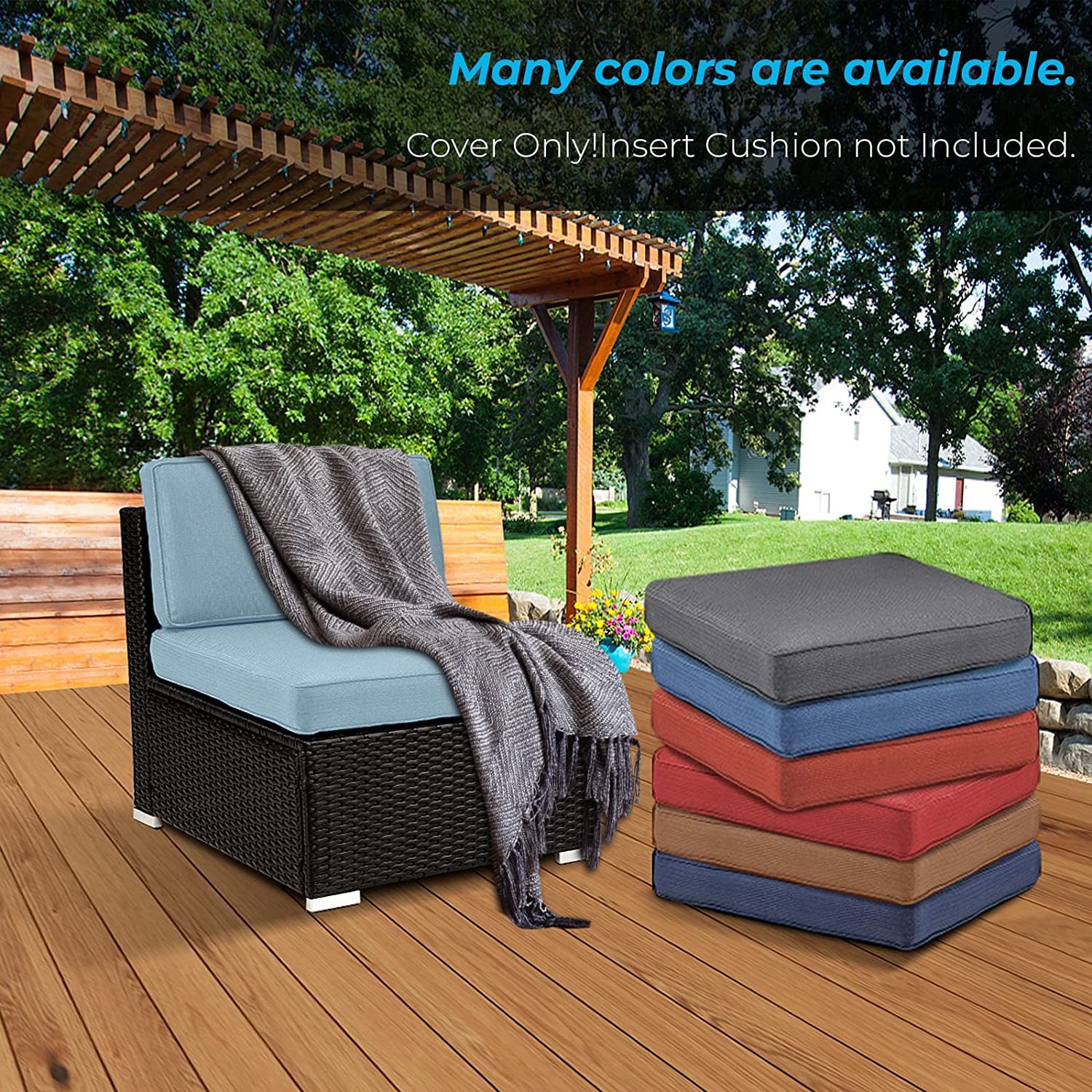 Premium 12-Piece Outdoor Cushion Covers Set - Waterproof Patio Furniture Slipcovers for Sofa & Couch (6 Seat + 6 Back Covers) with Durable Zipper Closure - Light Blue Replacement Cushion Covers for Deck, Poolside & Garden Lounge
