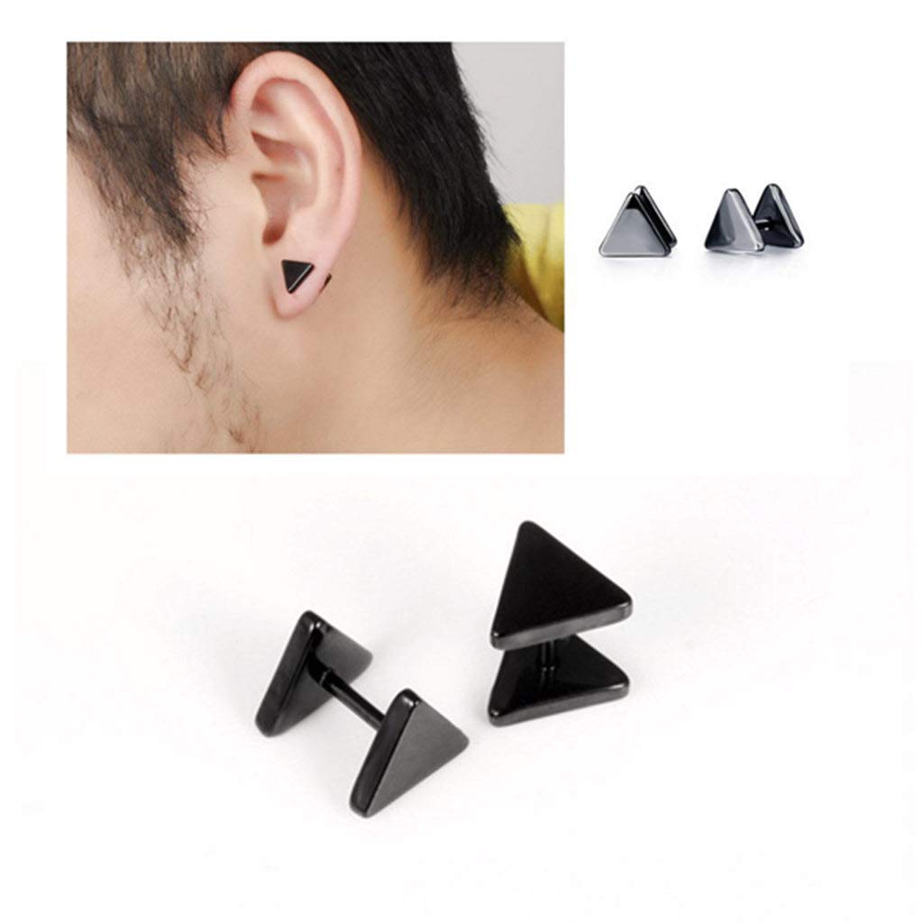 Goth Black Triangle Stud Earrings for Men & Women - 3 Pairs Pyramid Tunnel Ear Plugs Set - Perfect for Gothic Fashion, Punk Style & Body Piercing Jewelry