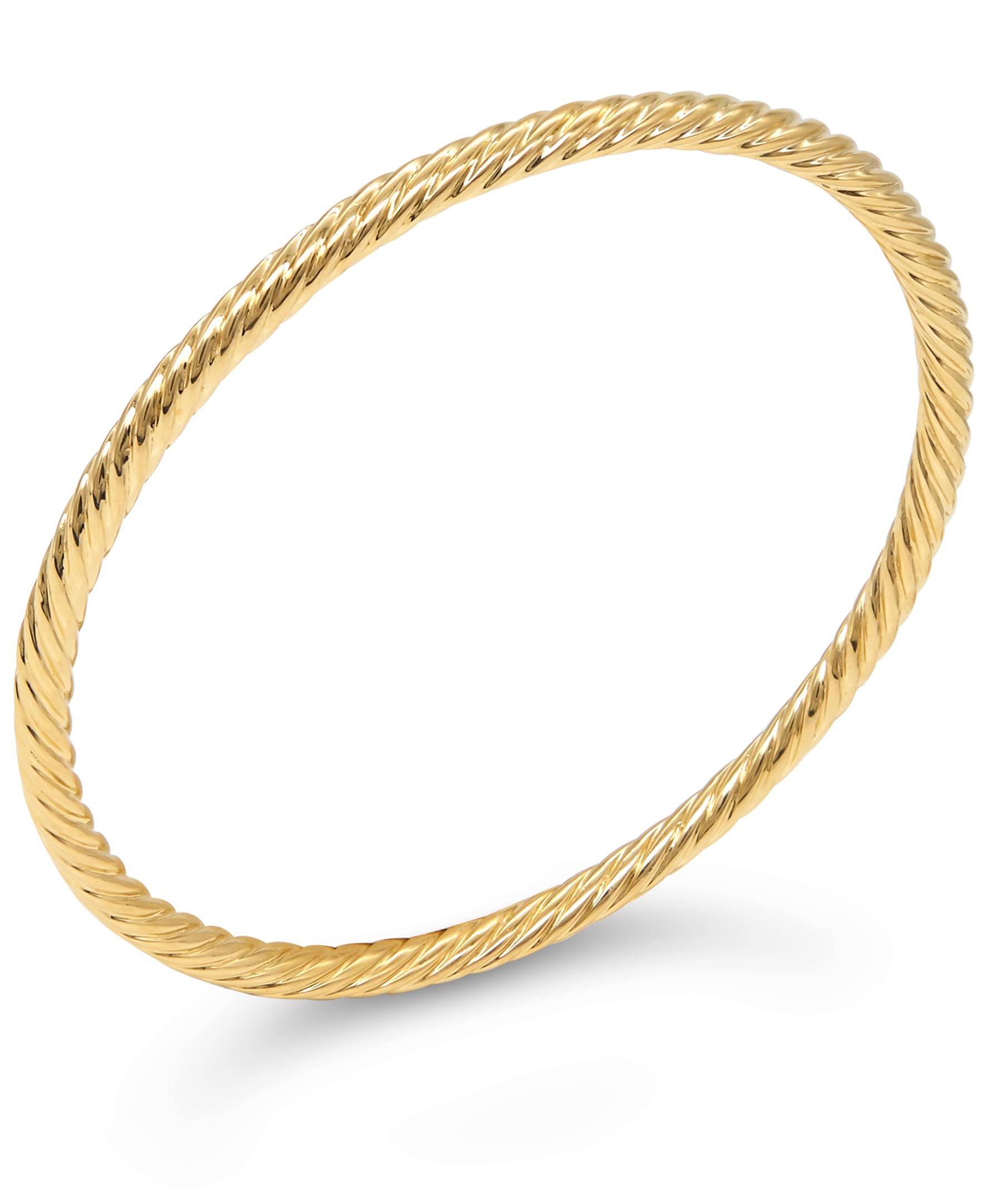 18K Gold Plated Sterling Silver 925 Twisted Cable 4mm Slide-on Bangle Bracelet - Elegant Stackable Jewelry for Women, Perfect for Parties, Weddings & Everyday Wear