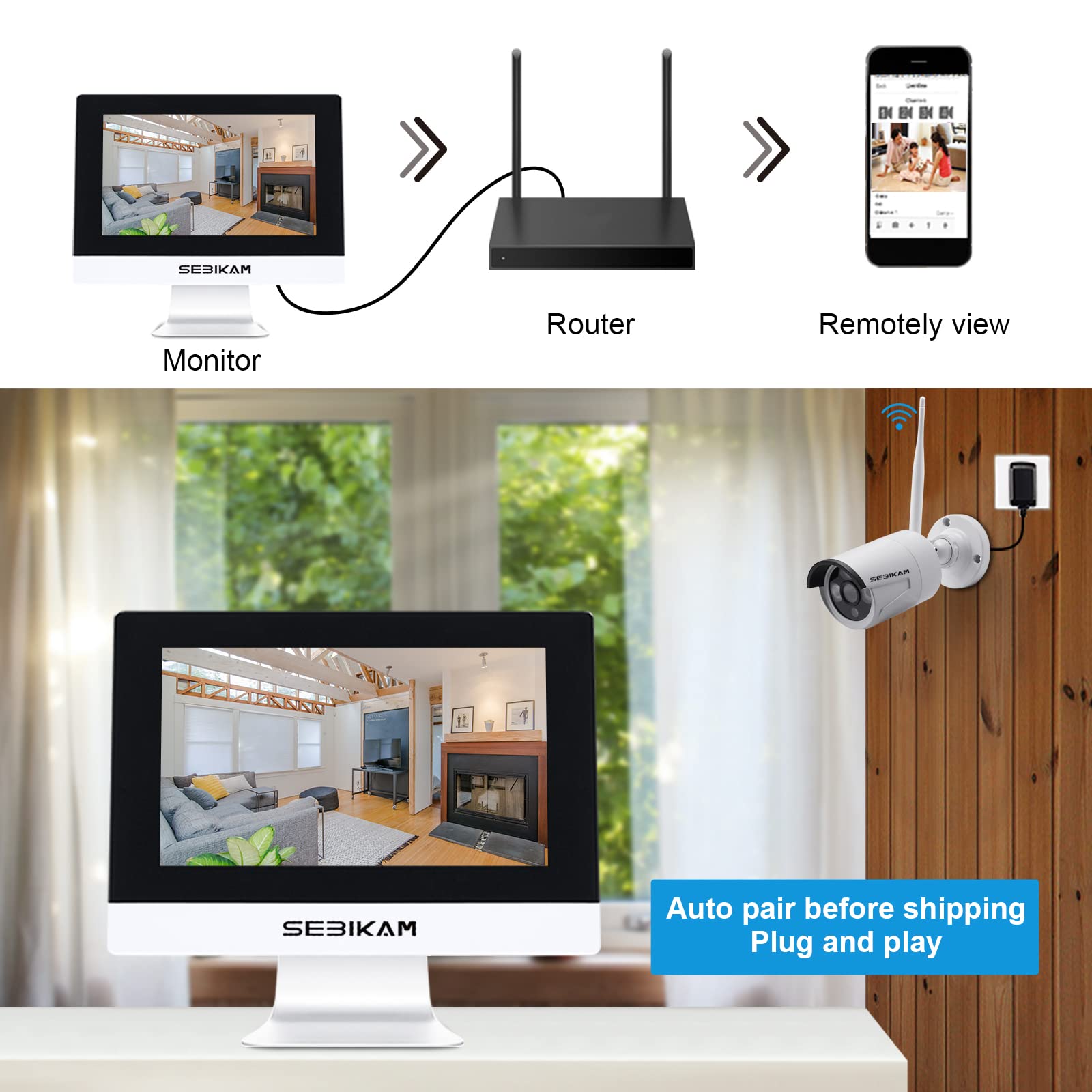 10CH Expandable Wireless Security Camera System with 10.1