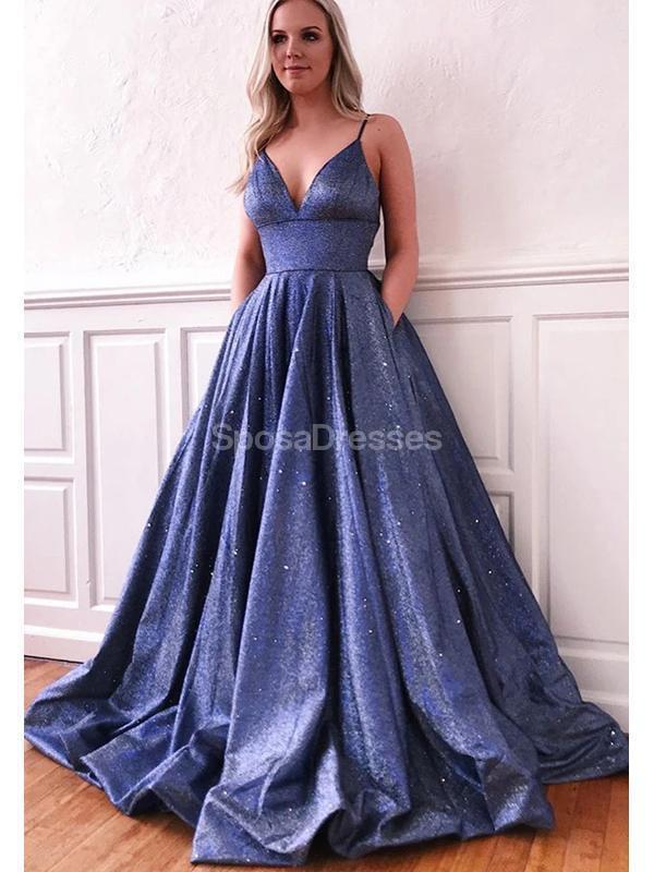 Elegant Navy Blue Spaghetti Strap A-Line Long Evening Prom Dress for Women - Perfect for Formal Parties, Homecoming & Special Occasions