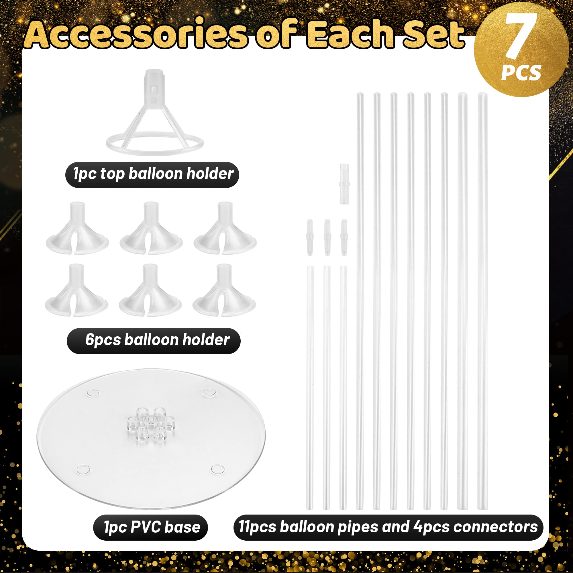 JOYYPOP 7 Sets Balloon Stand Kit with Sticks and Base - Party Balloon Holder for Birthday, Graduation, Wedding Decorations - Perfect for Indoor and Outdoor Celebrations, Baby Showers, Anniversaries