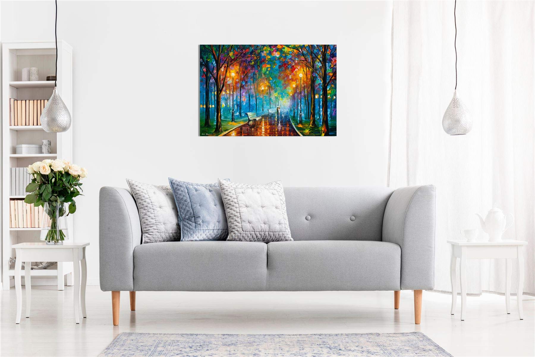 Misty Mood by Leonid Afremov - Stretched Canvas Wall Art Print for Living Room & Bedroom Decor (36x24 Inches) - Vibrant Impressionist Landscape Painting for Home, Office & Gift