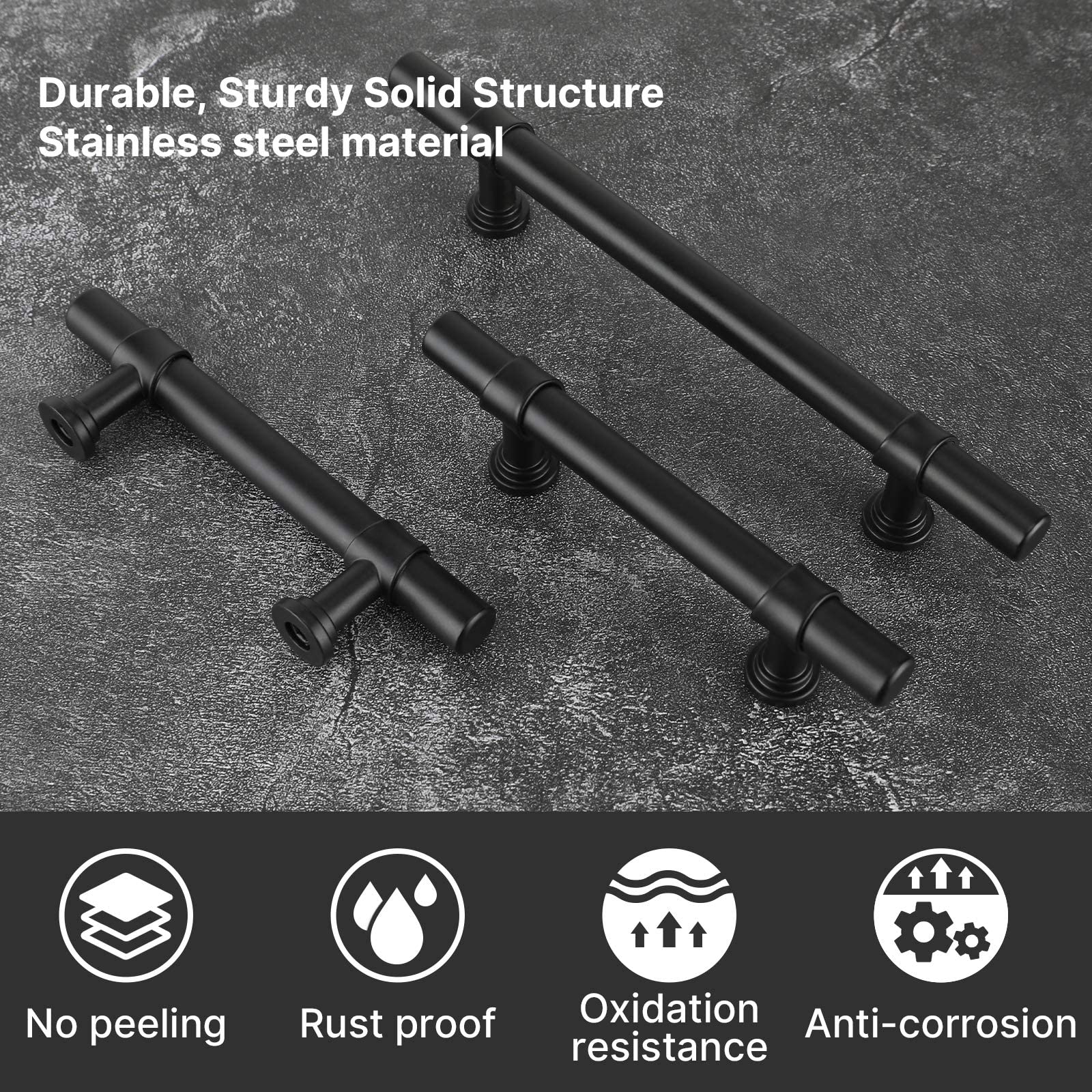 Black Cabinet Pulls 3 Inch - Modern Kitchen & Bathroom Hardware for Dressers