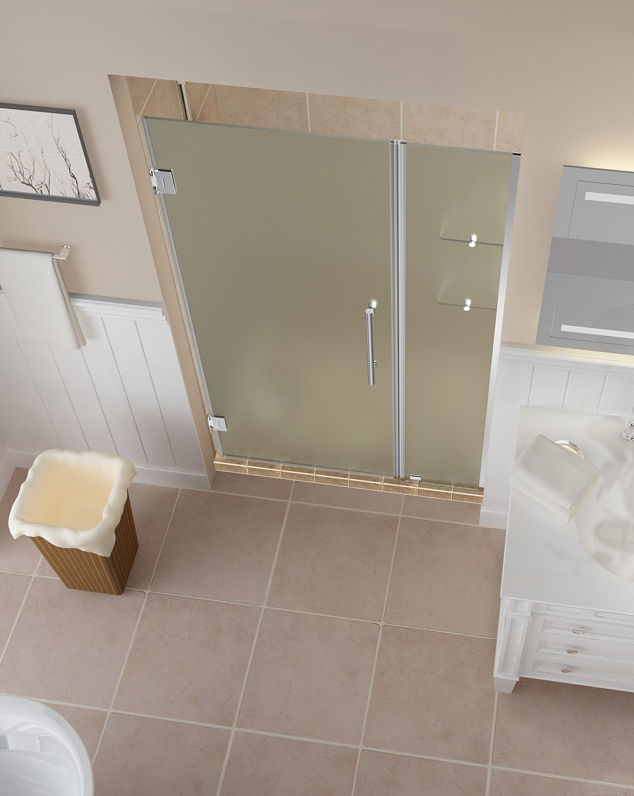 Aston SDR960EZ-CH-4624-10 Frameless Hinged Alcove Shower Door - Clear StarCast Glass with Built-in Shelves | Modern Bathroom Upgrade for Small Spaces & Luxury Homes