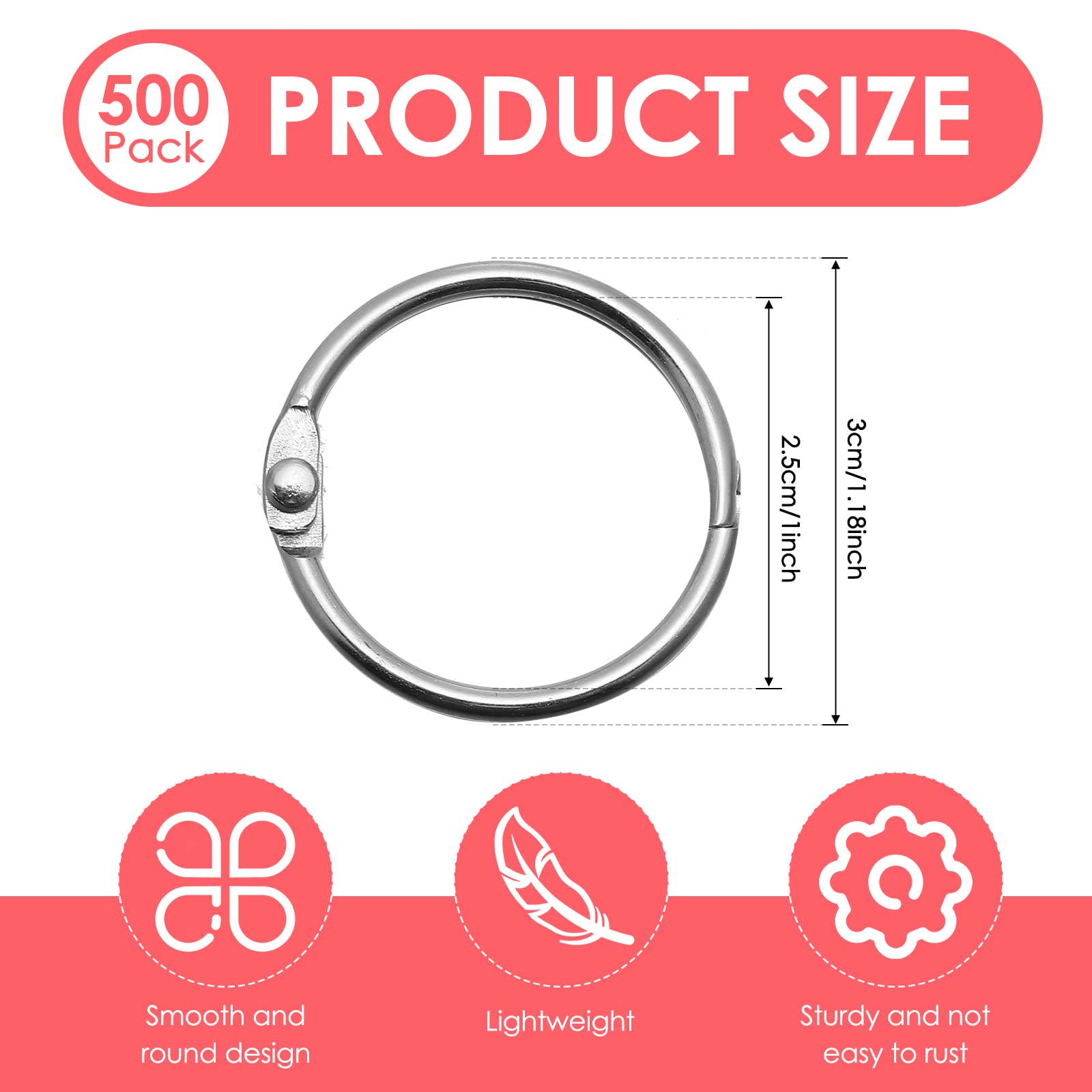500 Pack 1 Inch (25mm) Metal Loose Leaf Binder Rings - Silver Office Supplies for Index Cards, Flashcards, Binders - Perfect for School, Home & Office Organization