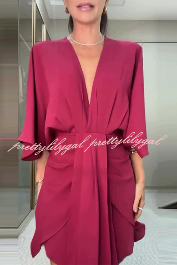 Stylish Solid Color V-Neck Half Sleeve Casual Mini Dress for Women | Summer Fashion, Beach Wear & Party Outfit