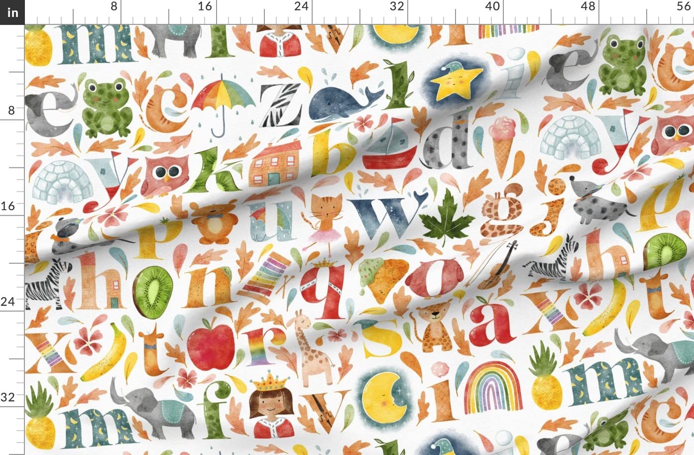 Spoonflower ABC Bright Children Play Kids Nursery Printed Denim Fabric by The Yard - Durable Bottomweight Fabric for Apparel, Home Decor & Upholstery - Perfect for DIY Kids Clothes, Curtains & Nursery Decorations