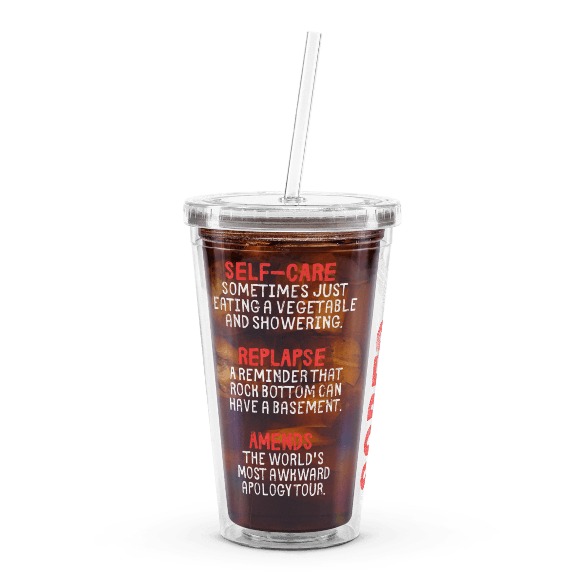 Sober Translations Vol. 3 - 16oz Clear Plastic Tumbler with Lid and Straw, BPA-Free Insulated Cup for Cold Drinks - Perfect for Iced Coffee, Smoothies, and Summer Beverages at Home, Office or Travel