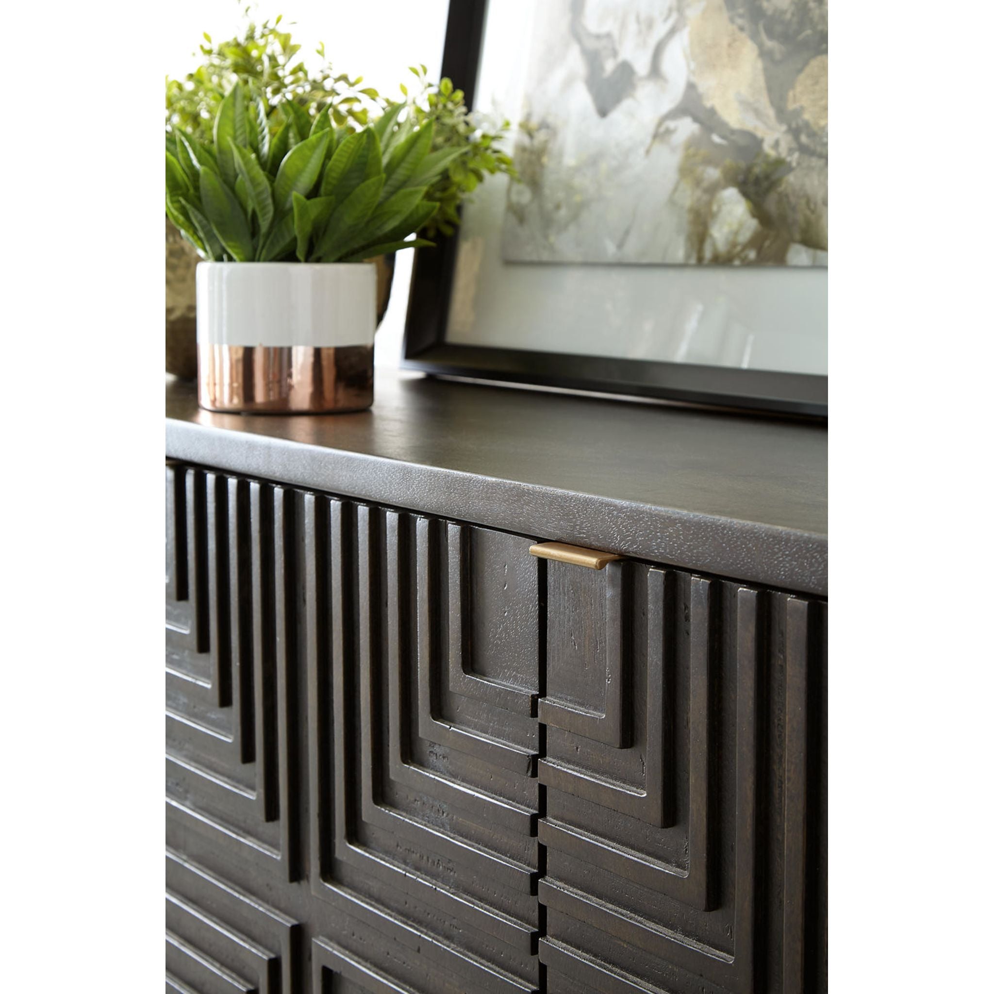 Elinmore Accent Cabinet with Brown/Gold Finish - Stylish Storage for Living Room, Bedroom, or Entryway
