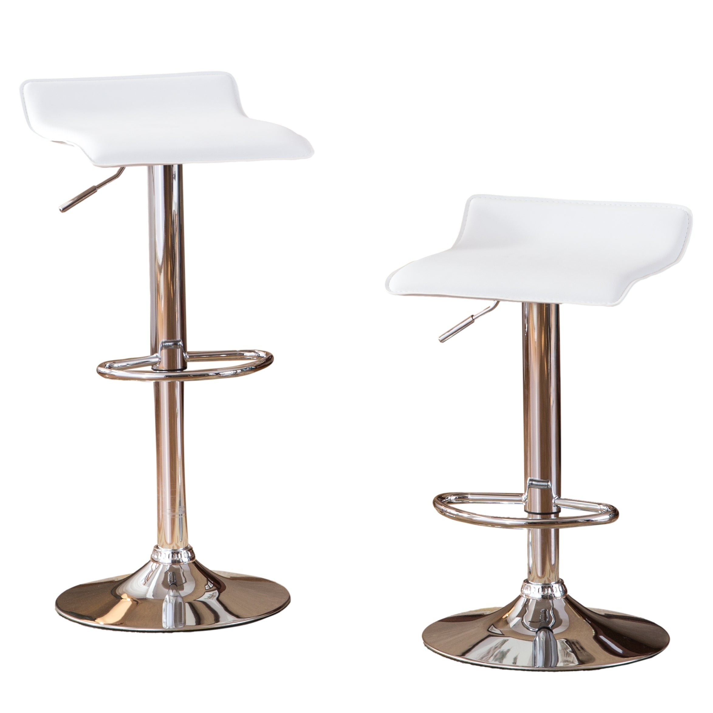 Modern Chrome Air Lift Adjustable Swivel Bar Stools with White PU Seat - Set of 2 for Kitchen Island, Breakfast Nook & Home Bar