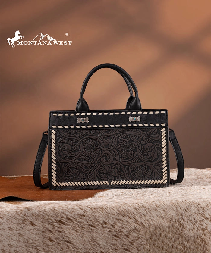 Montana West Floral Tooled Leather Tote Bag Set for Women - Stylish Handbag for Work, Travel & Everyday Use
