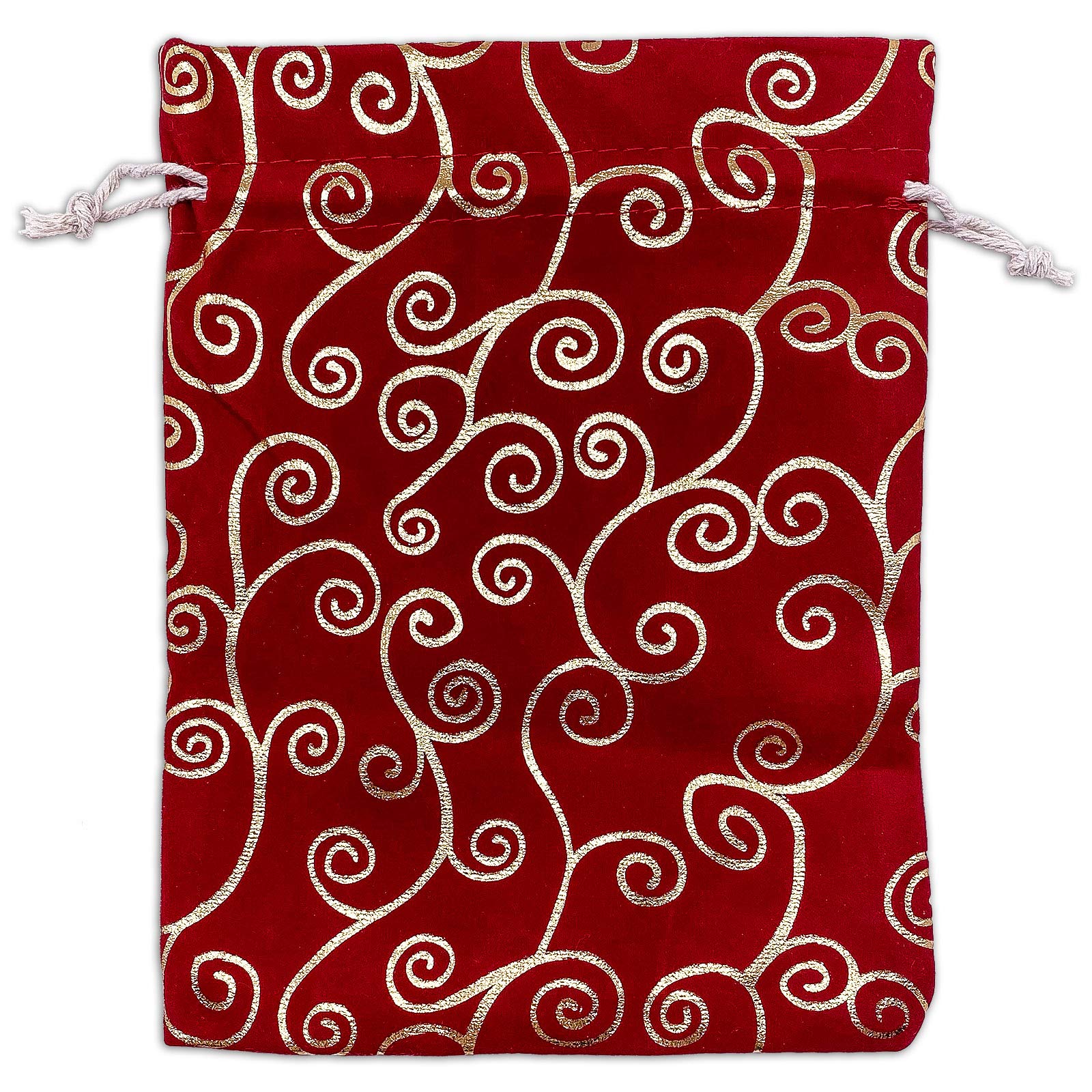 12-Pack 6x8 Inch Red Velvet Drawstring Gift Bags with Gold Swirl Design - Premium Christmas Present Bags, Holiday Party Favors, Birthday Gift Pouches - Perfect for Christmas Gifts, Wedding Favors, Baby Showers & Special Occasions