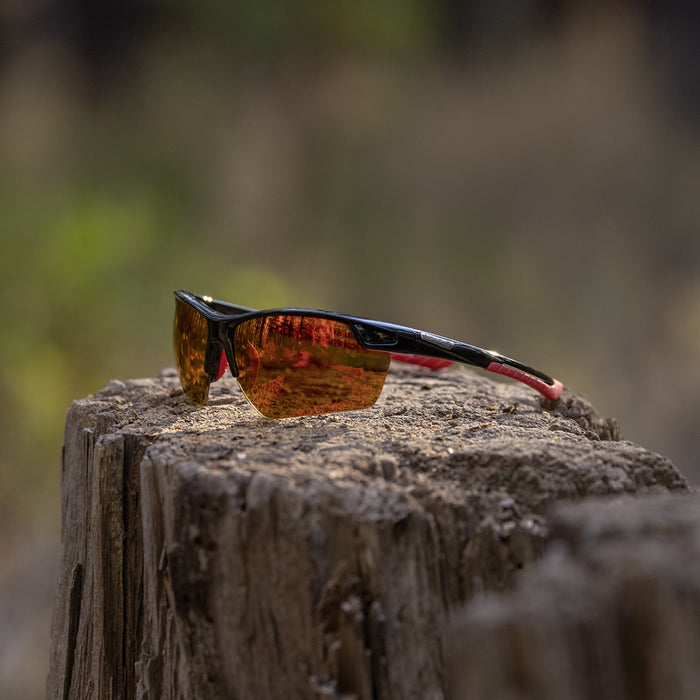 Contender Sunglasses - Black Frame with Polarized Red Mirror Lens for Men & Women - Perfect for Driving, Running, and Outdoor Sports