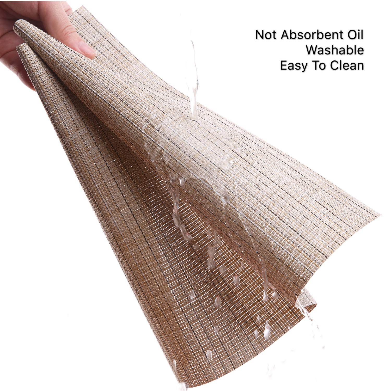 Myir JUN Set of 8 Non-Slip Heatproof Woven Placemats - Washable PVC Table Mats for Dining Room, Kitchen, and Office (Beige) | Perfect for Everyday Meals, Dinner Parties, and Home Decor