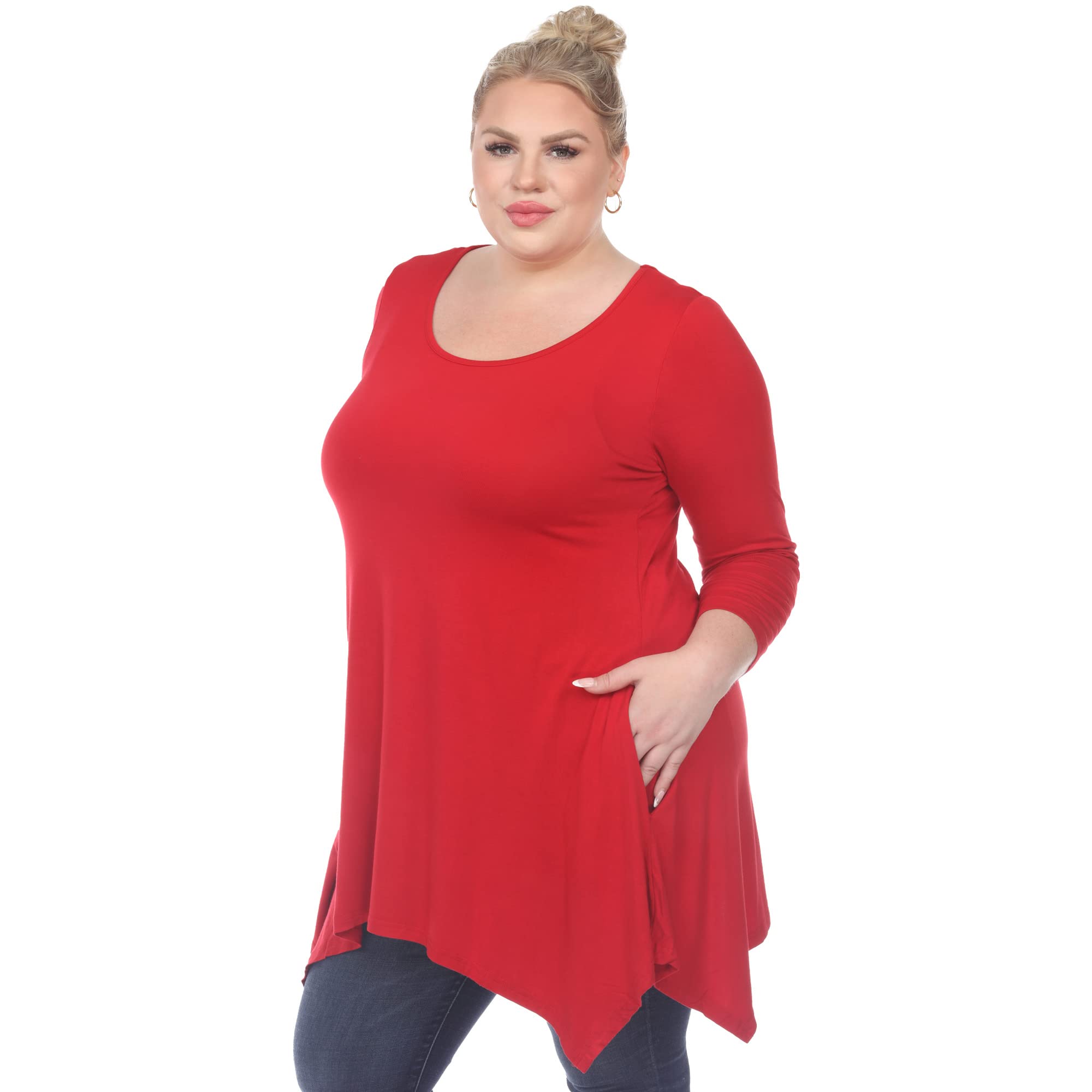 White Mark Women's Makayla Tunic Top with Shark Bite Hemline & Pockets - Stylish Casual Blouse for Work, Date Night & Everyday Wear
