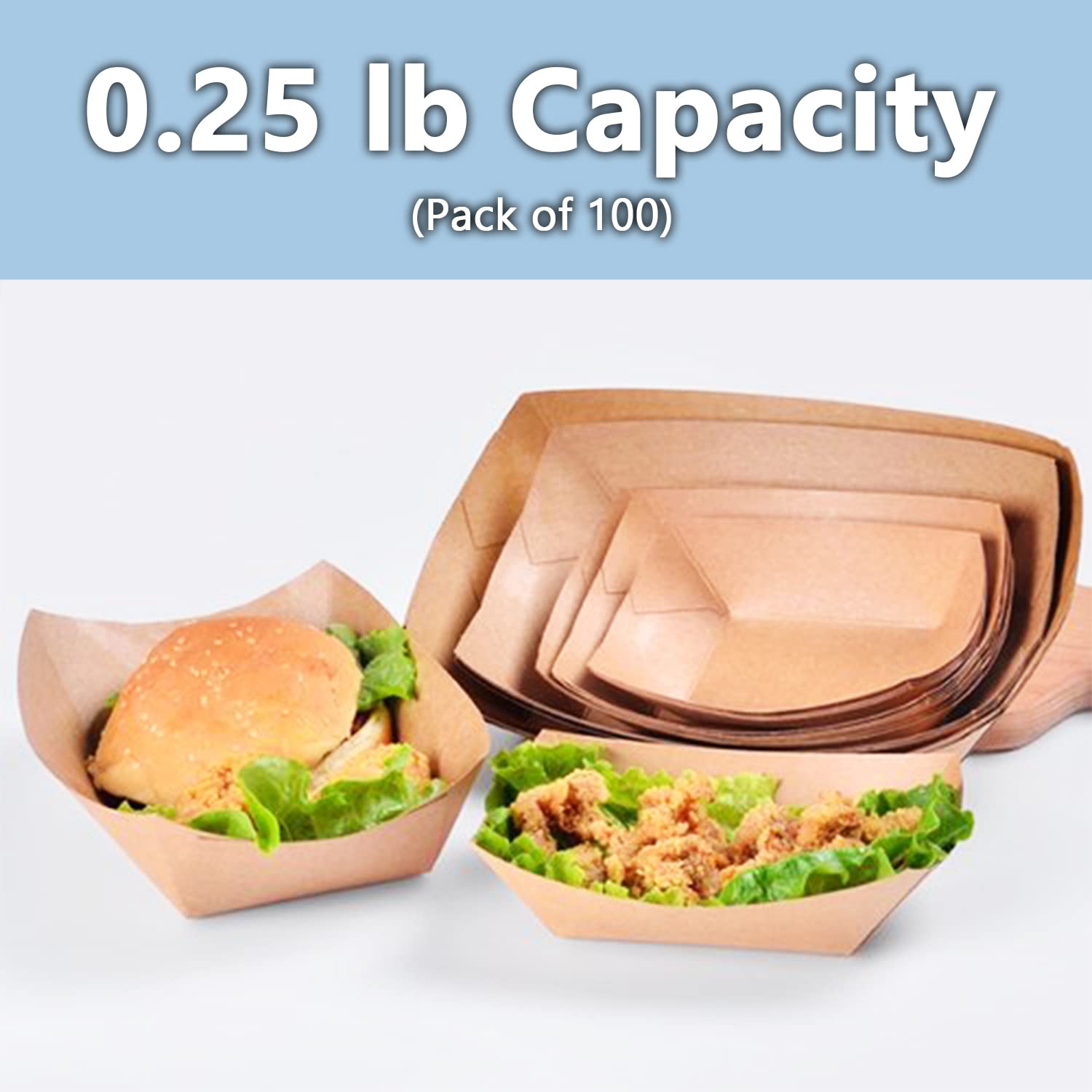 Eco-Friendly Disposable Kraft Paper Food Trays - 100% Biodegradable & Recyclable Picnic Serving Trays for Hot/Cold Food - Perfect for Outdoor BBQ, Camping, Parties & Events (0.25Lb, Pack of 100)