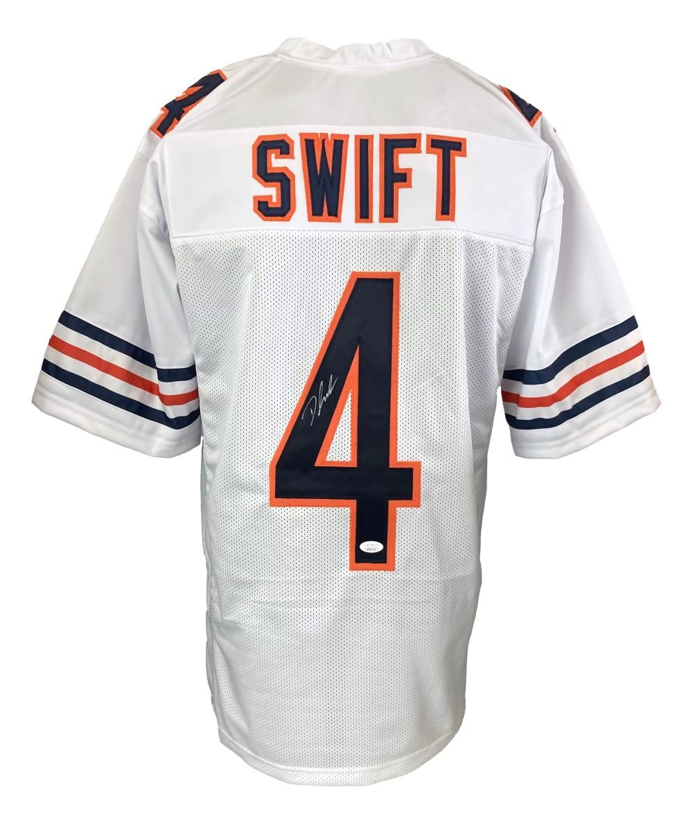 D'Andre Swift Chicago Bears Signed White Football Jersey with JSA COA - Perfect for NFL Fans, Collectors & Sports Memorabilia Displays