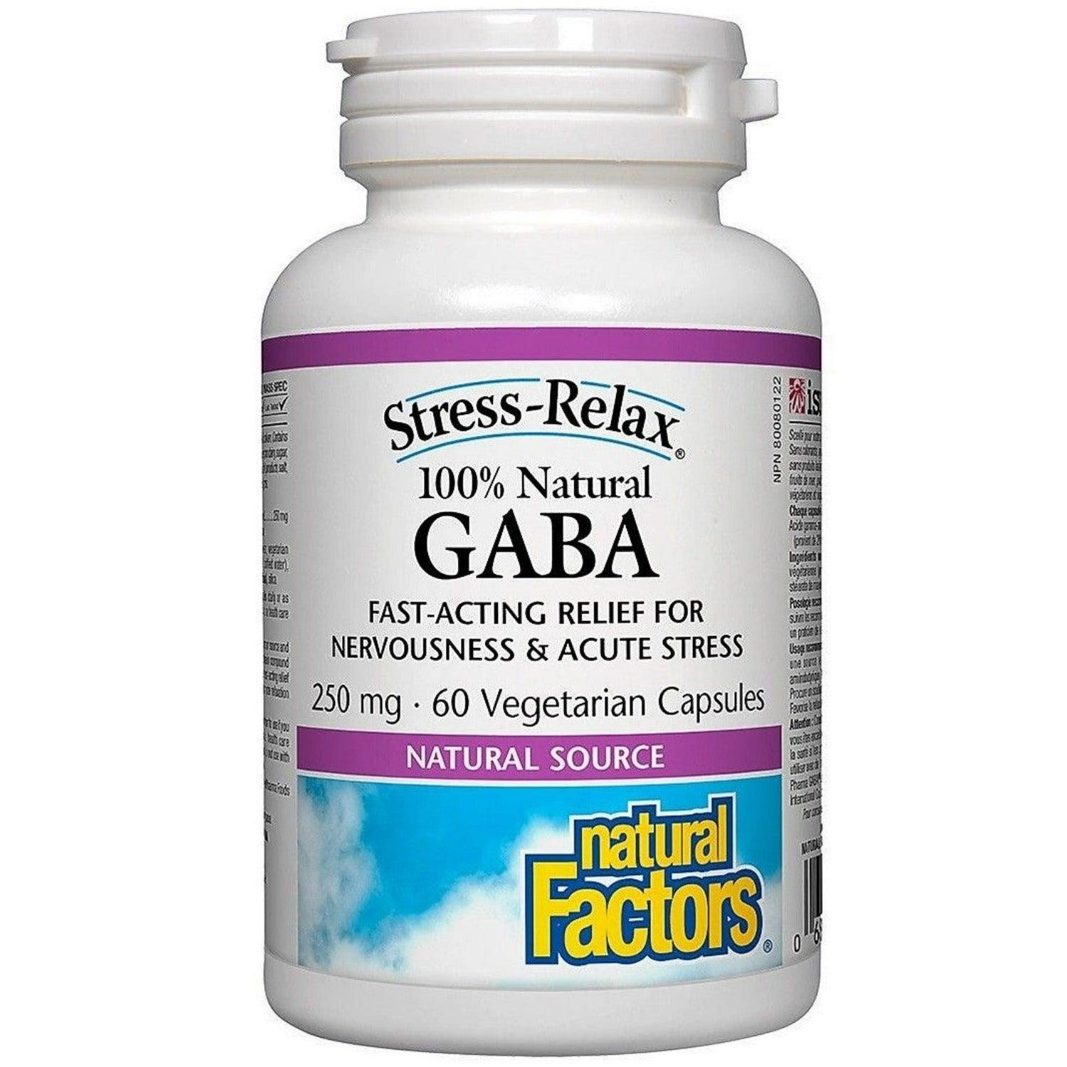 Natural Factors Stress Relax GABA 250mg 60 Veggie Caps - Supports Calmness & Relaxation for Stress Relief, Anxiety Management, and Better Sleep