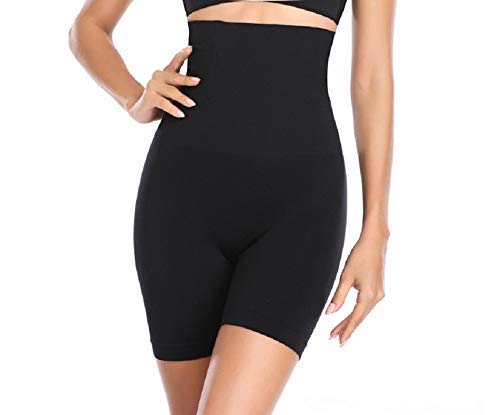 KROYWEN Women's High Waist Shapewear Shorts - Tummy Control Slimming Lycra Shorts for Yoga, Gym, Workout & Everyday Wear - Free Size Black