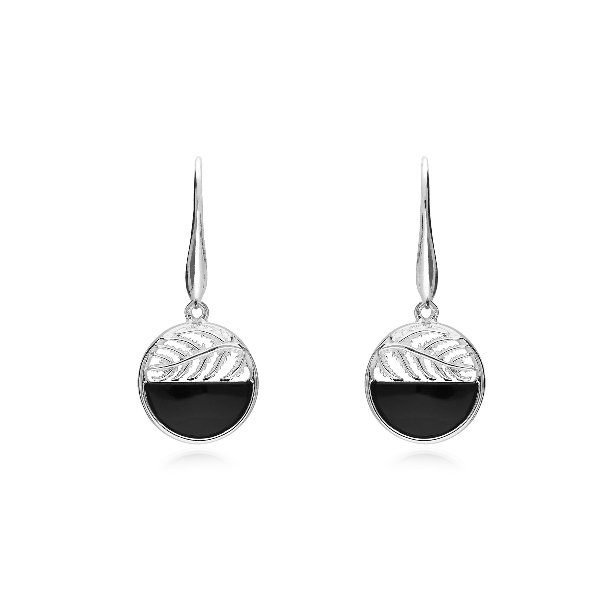 Sterling Silver Whitby Jet Half Leaf Drop Earrings for Women – Elegant Dangle Jewelry for Parties, Weddings & Special Occasions