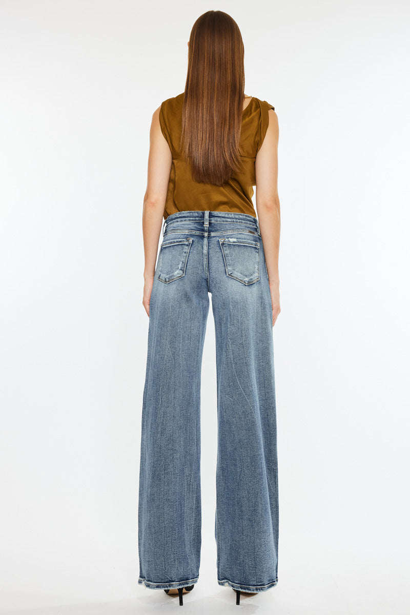 Venice Mid Rise Wide Leg Jeans for Women - Stretchy Comfort Denim Pants with Flared Fit - Perfect for Casual Outings, Work & Weekend Wear