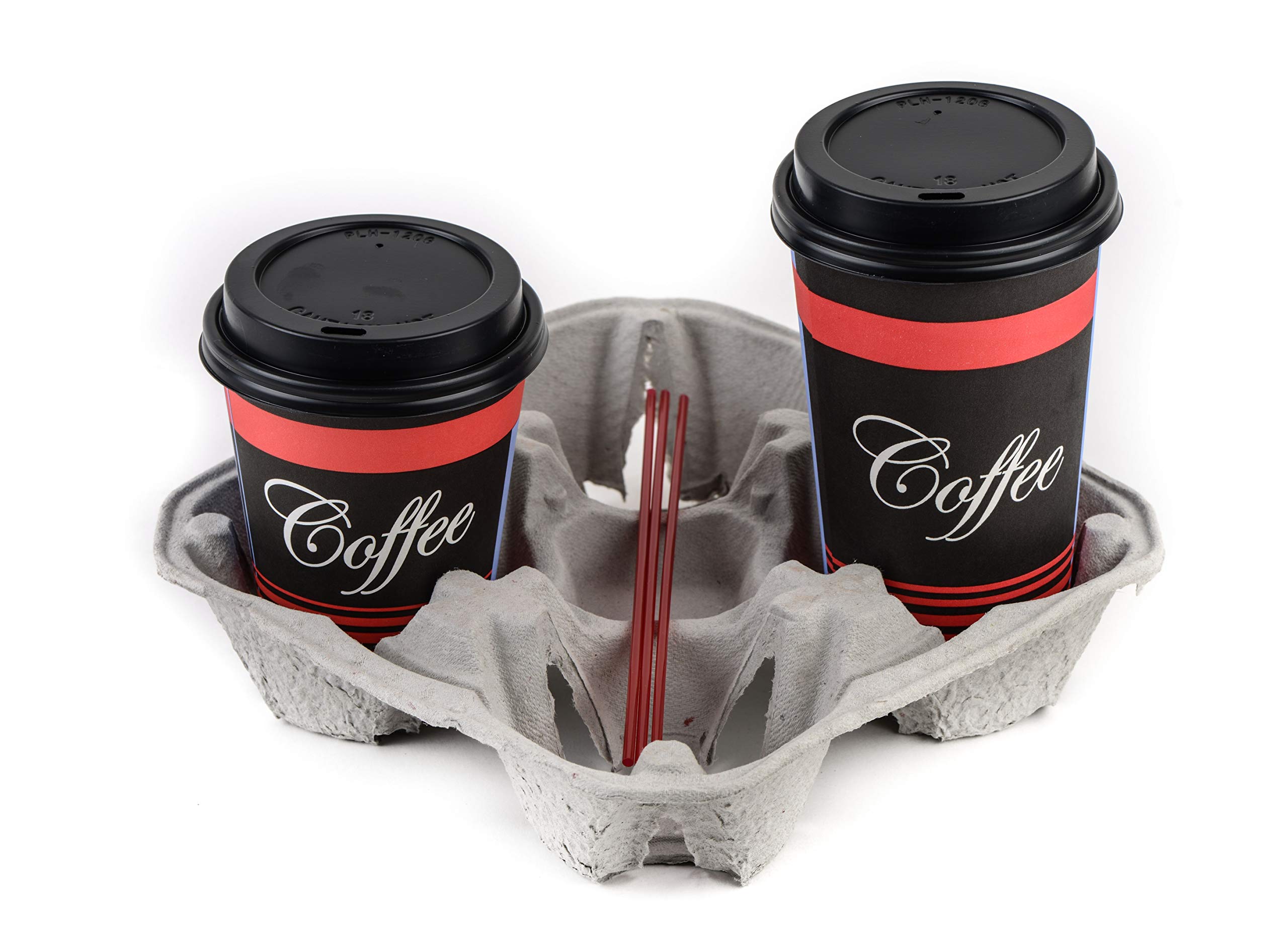 300-Pack Biodegradable 4-Cup Carrier Tray - Compostable & Recyclable Pulp Fiber Drink Holder for Hot/Cold Beverages - Perfect for Coffee Shops, Takeout, Parties & Bubble Tea - Eco-Friendly, Stackable, Spill-Proof Design