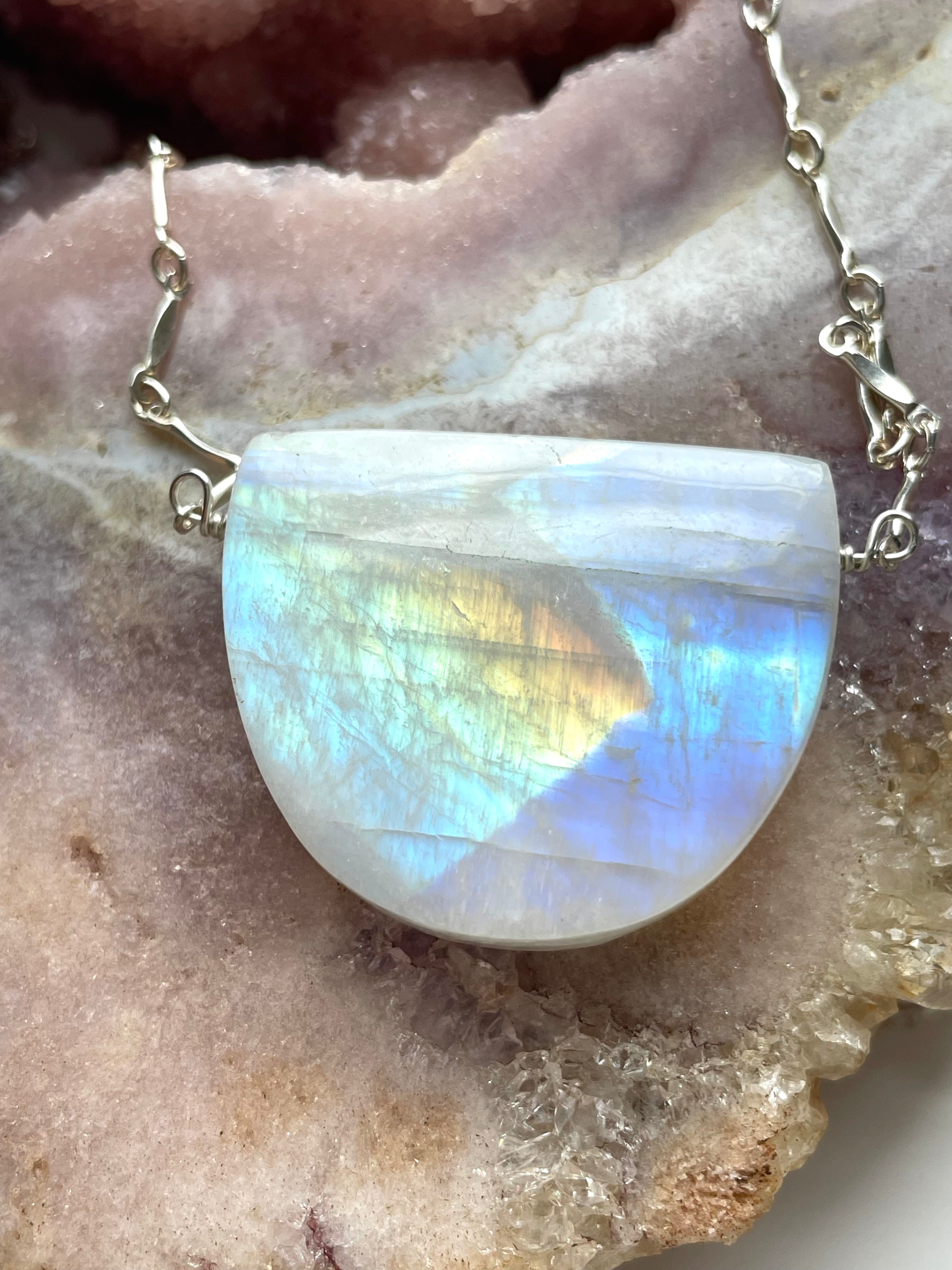 Large Moonstone Pendant Necklace - Sterling Silver Jewelry for Women - Perfect for Weddings, Parties & Everyday Elegance