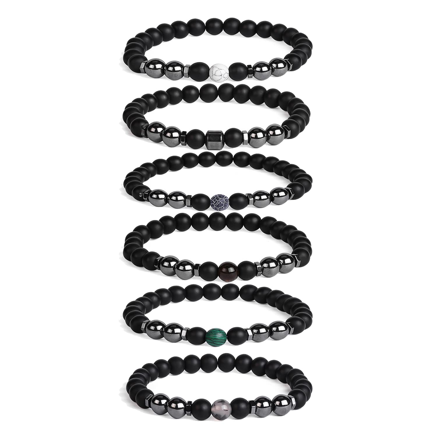 6Pcs Adjustable Black Obsidian Anklet Bracelet for Men & Women - Hematite Beaded Elastic Ankle Bracelet for Chakra Energy Healing, Swelling Relief & Protection | Perfect Spiritual Gift for Yoga, Meditation & Daily Wear