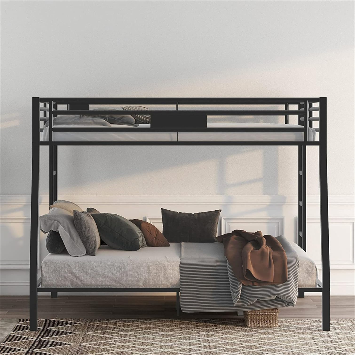 DOONREXS Heavy Duty Metal Full XL Over Queen Bunk Bed with Reinforced Frame - Sturdy Industrial Style Bunk Bed for Adults, Teens & Kids - Perfect for Dorms, Military Barracks & Space-Saving Bedrooms