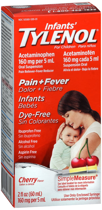 Tylenol Infants' Dye-Free Cherry Flavor 160mg Oral Suspension - Pain & Fever Relief for Babies - Safe for Teething, Vaccinations & Cold Symptoms