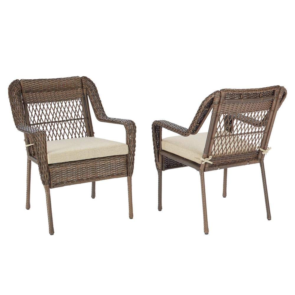 Mix and Match Wicker Outdoor Patio Lounge Chairs with Putty Tan Cushions (2-Pack) - Weather-Resistant Rattan Furniture for Poolside, Garden, or Backyard Relaxation