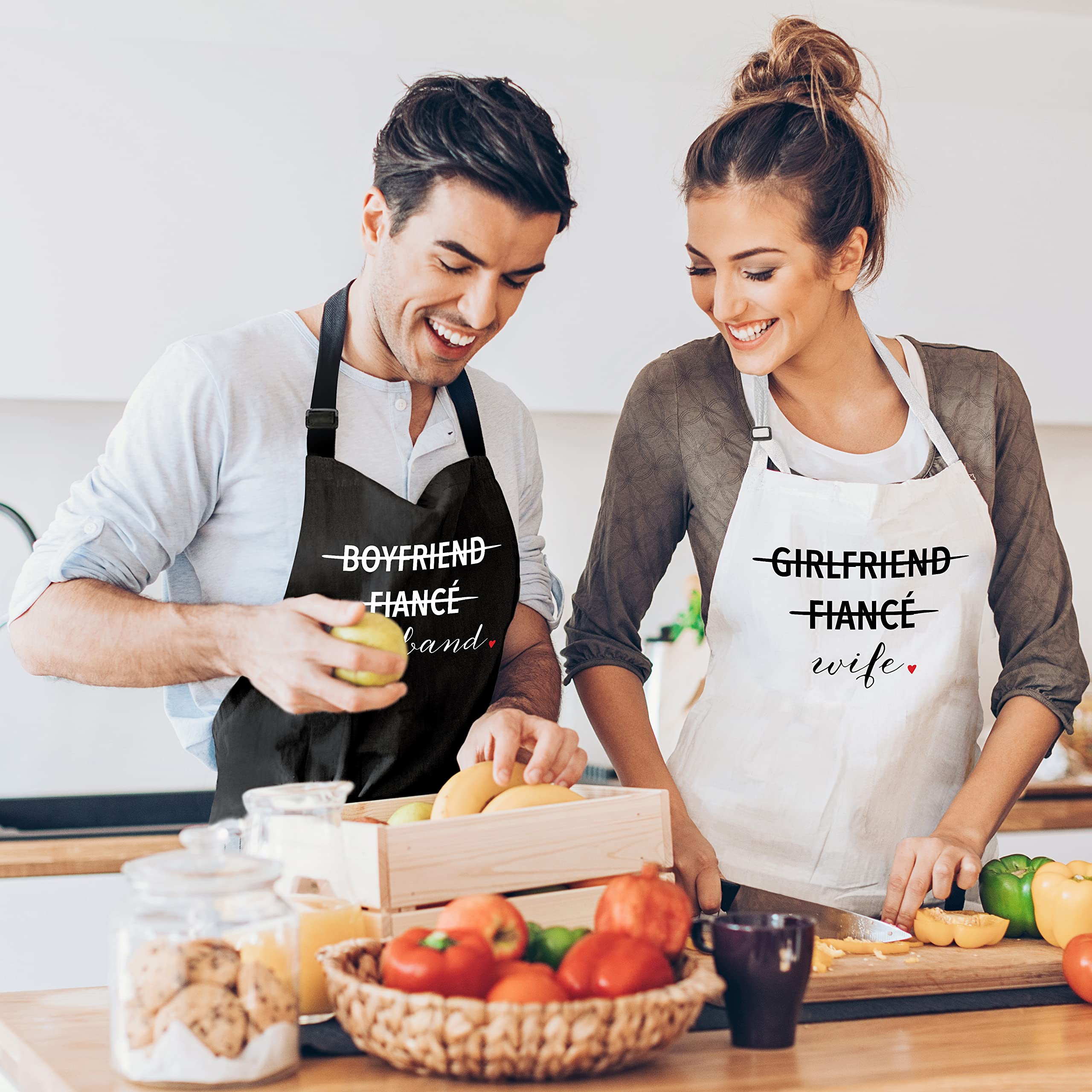 Prazoli His and Hers Aprons Set for Couples - Matching Kitchen Aprons for Boyfriend, Fiance, Husband & Girlfriend, Fiance, Wife - Perfect for Engagement, Bridal Shower, Wedding Registry Gifts - Ideal for Cooking, Baking, BBQ and Romantic Date Nights at Home