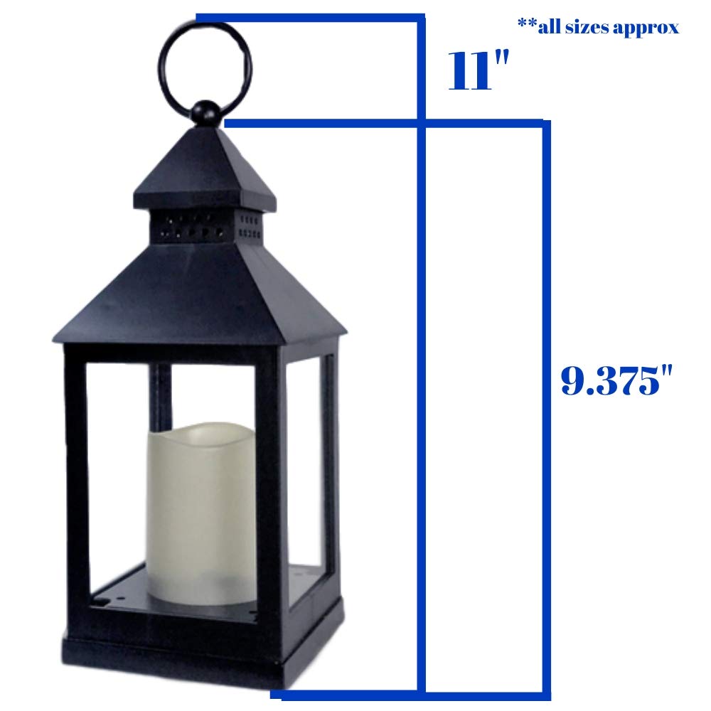 BANBERRY DESIGNS Decorative Lanterns Set of 8 - Black Flameless LED Candle Lanterns 9.4