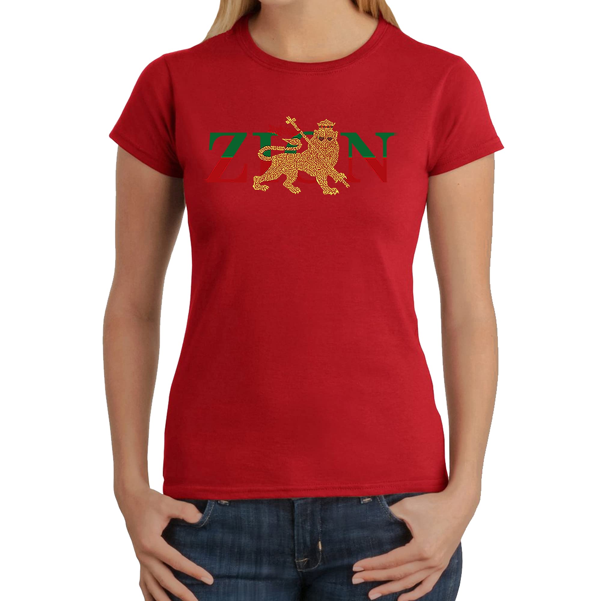 LA POP ART Women's Word Art T-Shirt - Zion - One Love Graphic Tee | Trendy Casual Streetwear for Women | Perfect for Concerts, Festivals & Everyday Wear