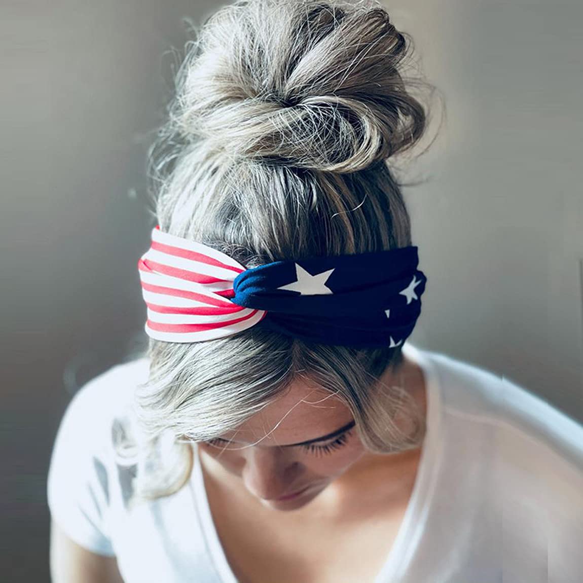 Women's Hair Band with Bow & Stripe Stars - Elastic Headband for Adults (3PCS) | 4th of July Hair Accessories | Perfect for Parties, Holidays & Everyday Wear