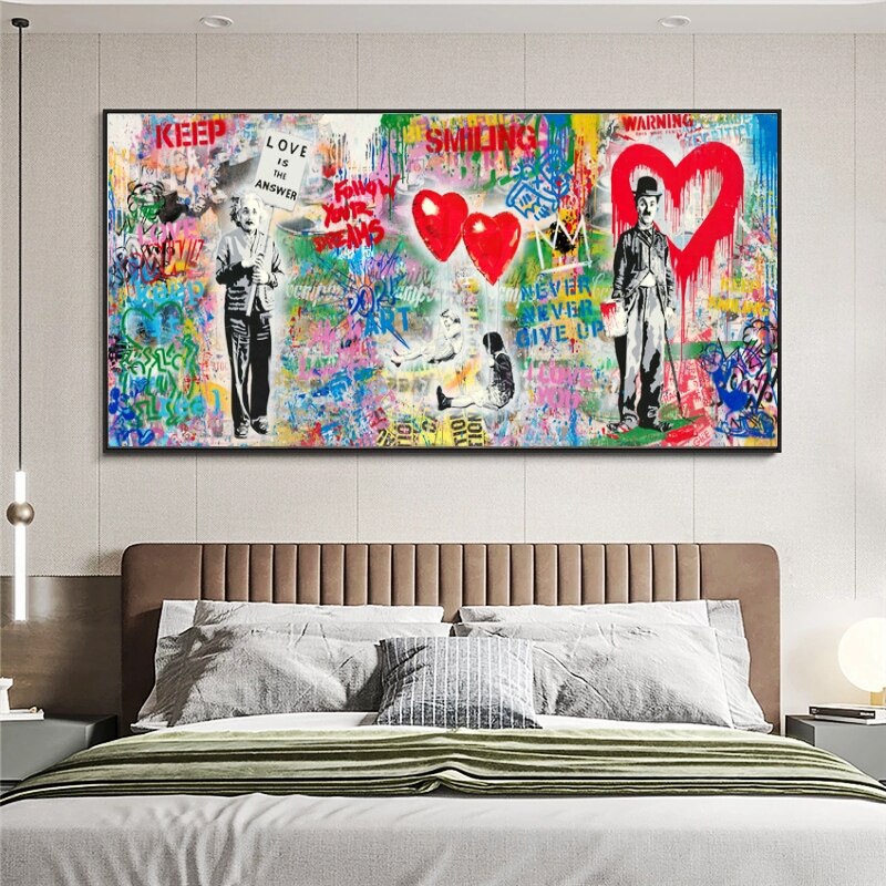 Banksy Wall Art Print - Follow Your Dreams Keep Smiling - Inspirational Home Decor for Living Room, Bedroom & Office