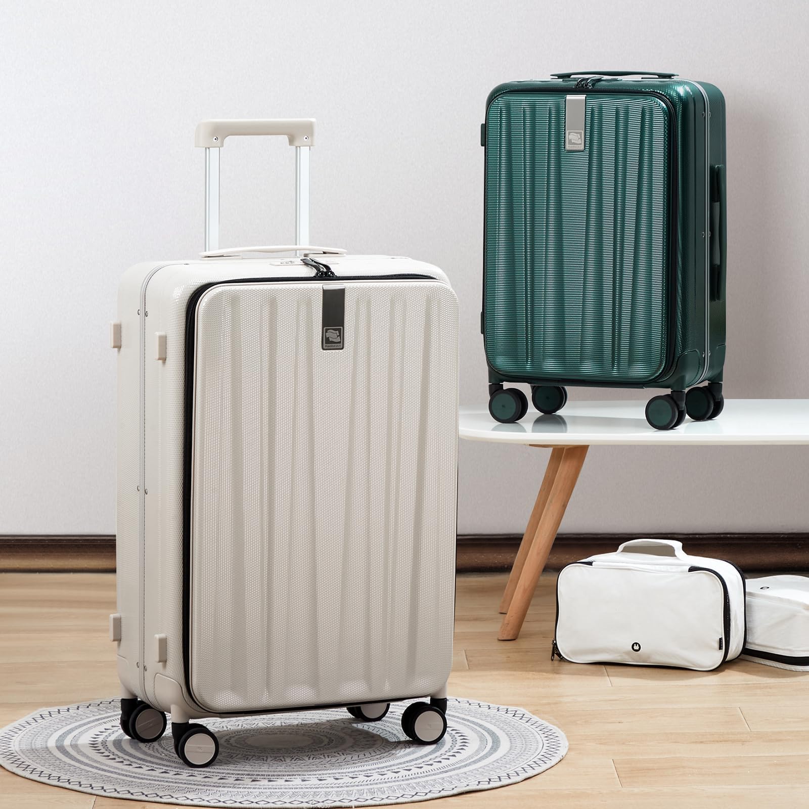 Hanke 20 Inch Carry On Luggage - Aluminum Frame Hard Shell Spinner Suitcase with Front Opening, TSA Lock & 360° Wheels - Perfect for Business Travel & Weekend Getaways (Dark Green)