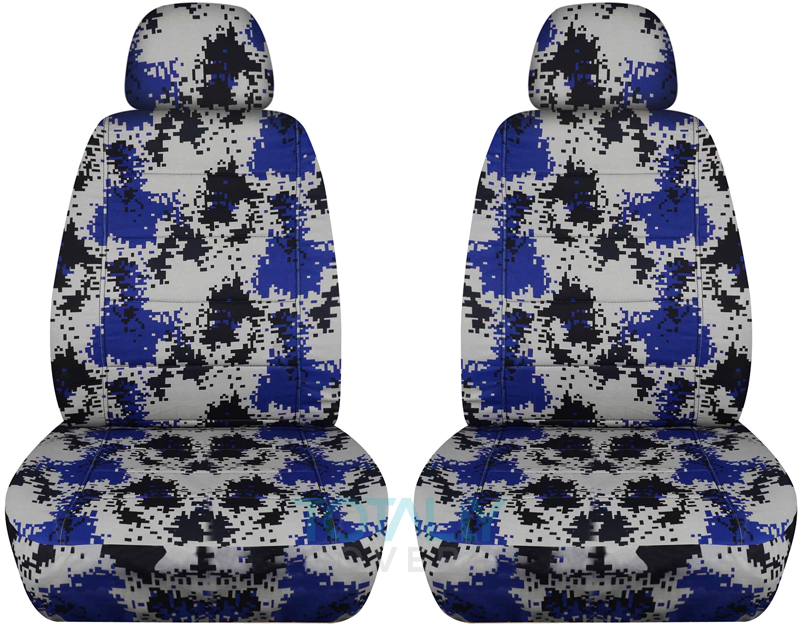 White & Blue Digital Camo Car Seat Covers with 2 Headrest Covers - Semi-Custom Fit for Cars, Trucks, Vans, RVs & SUVs (22 Prints Available) - Durable Protection & Stylish Upgrade for Daily Commute & Road Trips