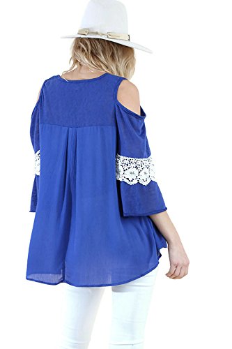 Umgee Women's Open Shoulder Layered Crochet Ruffle Sleeve Blouse | Boho Chic Summer Tops for Beach, Vacation & Casual Outings