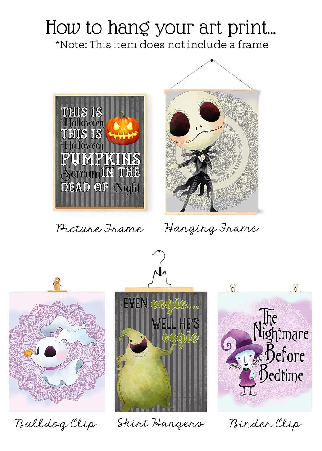 Nightmare Before Christmas Wall Art Decor - Silly Goose Gifts Purple Character Art Set for Baby Nursery, Kids Room & Halloween Home Decoration