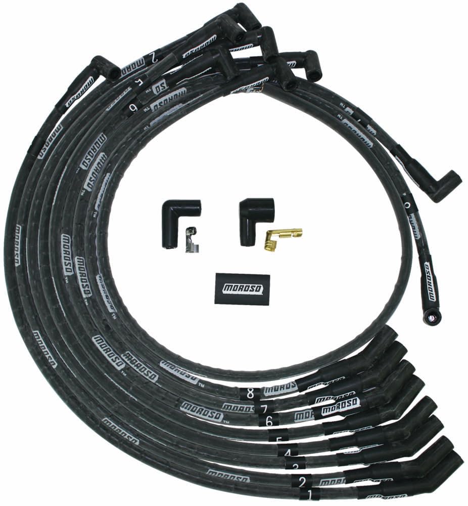 Moroso 9772M Mag Tune Sleeved Spark Plug Wires - Compatible with Ford 351W, 135 Degree Plug Ends - High Performance Ignition Wires for Classic Cars & Hot Rods - Perfect for Engine Upgrades & Racing Applications