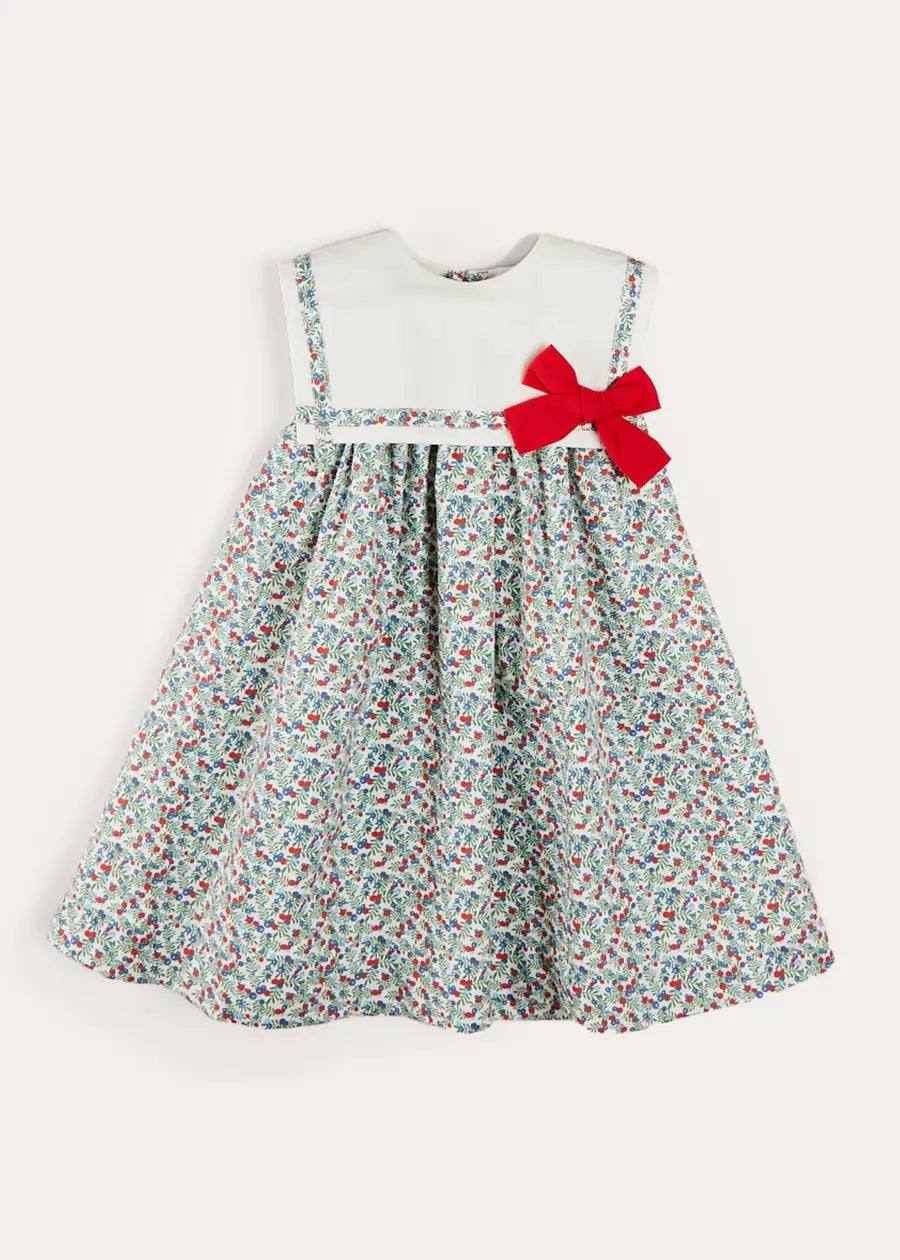 Evelyn Floral Sleeveless Bow Detail Trapeze Dress for Girls in Red - Size 12 Months to 8 Years | Perfect for Birthday Parties, Family Photos & Special Occasions