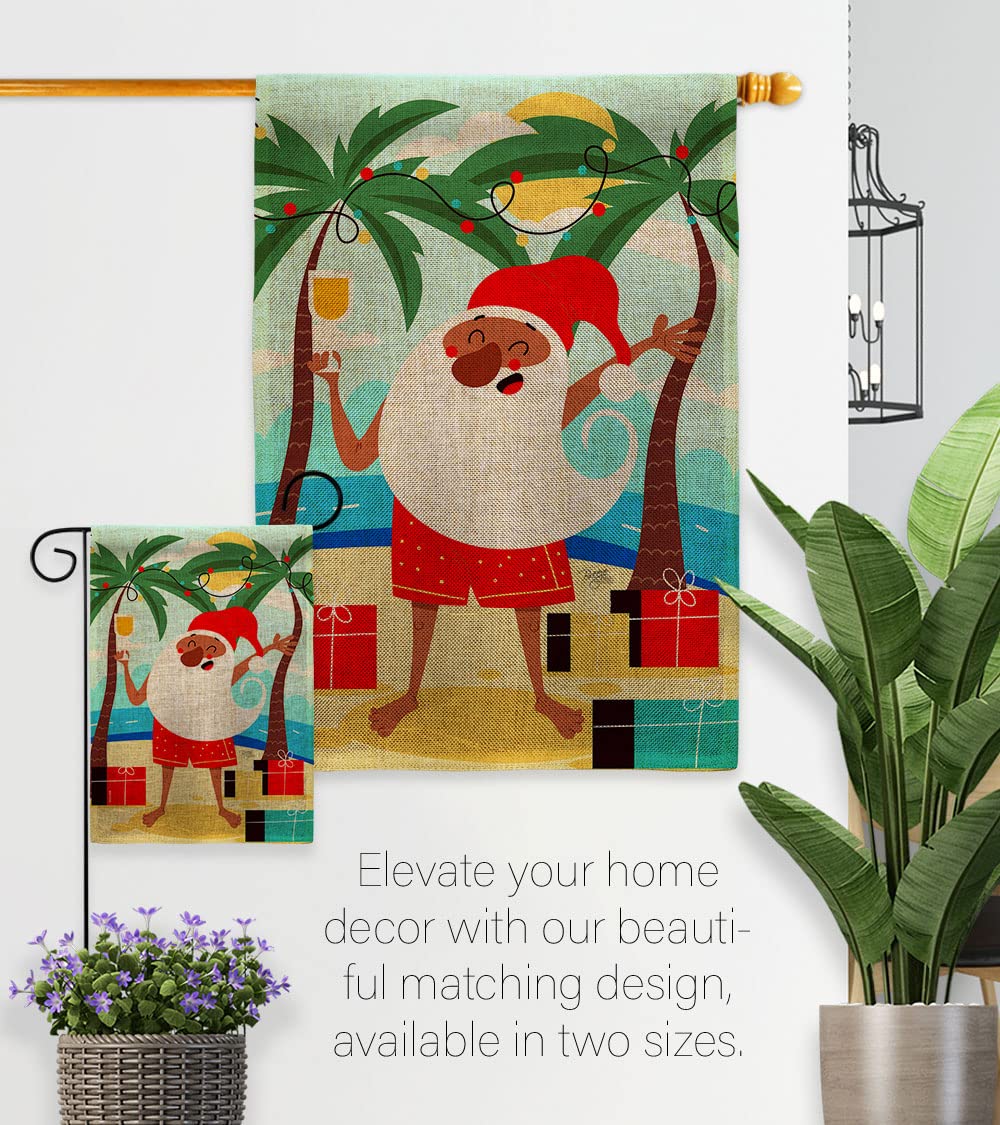 Santa Burlap Garden Flag - Double-Sided USA Made for Christmas & Summer Decor